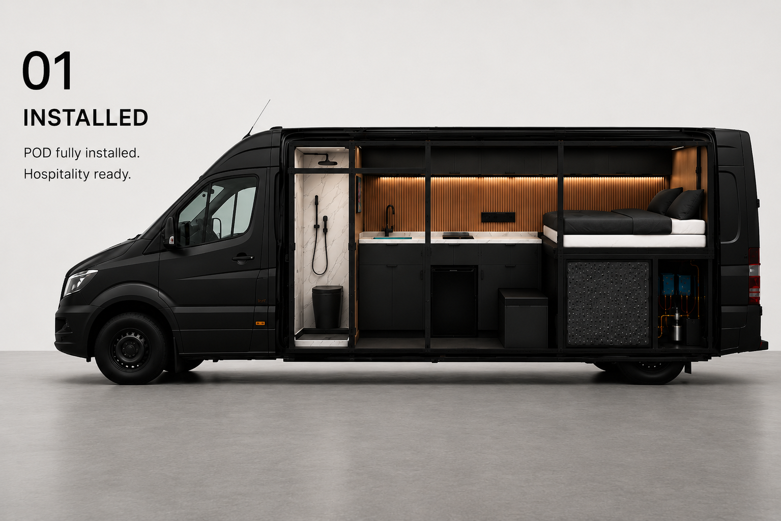 MOPOD van with POD fully installed — hospitality interior visible
